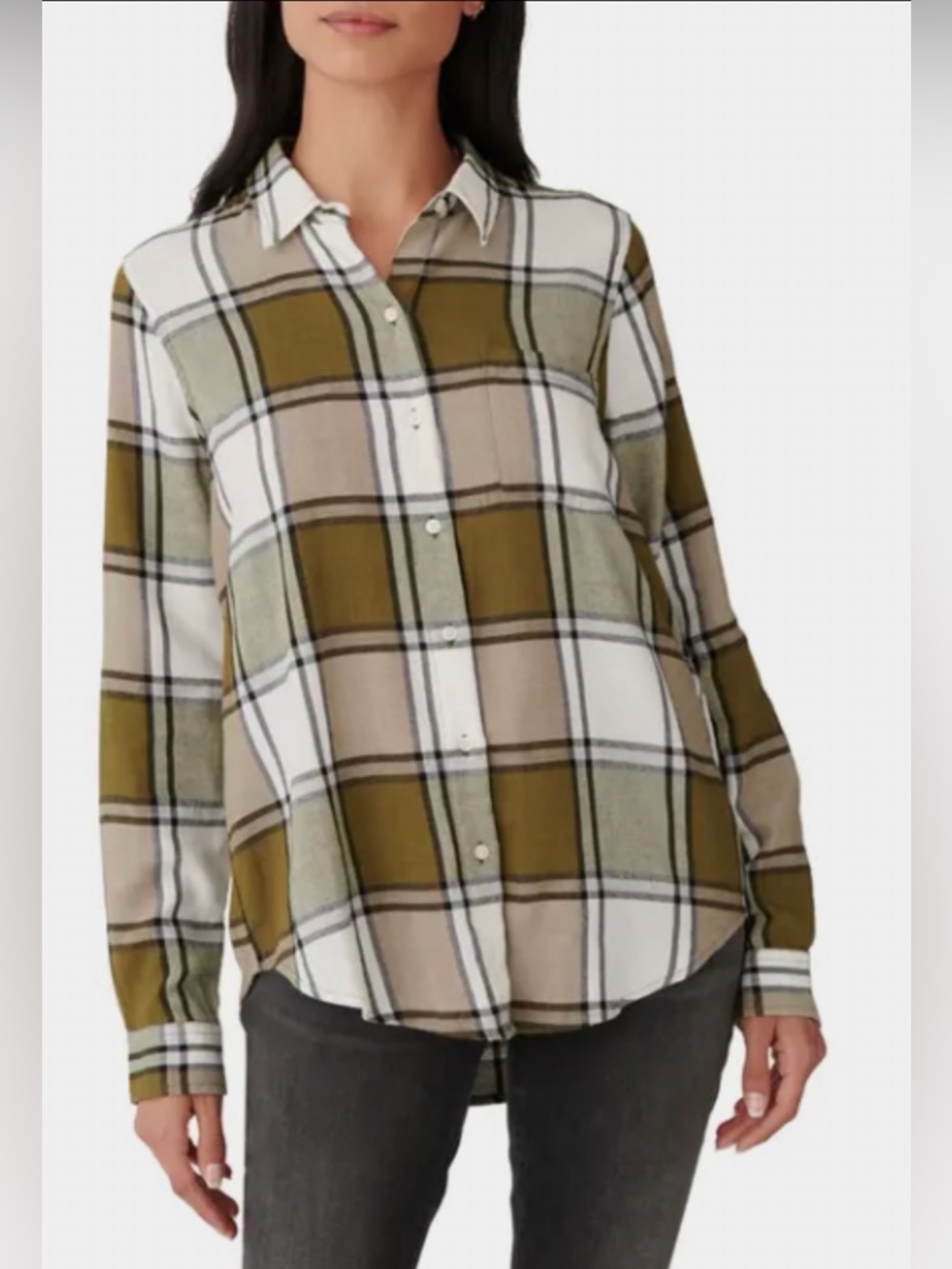 Lucky Brand Classic Cotton Button Up Shirt Green Multi Plaid Button-Down Shirt